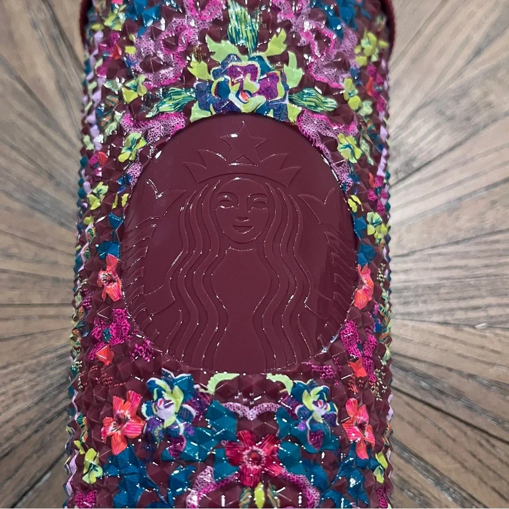 Starbucks 2025 Fall Floral Bling 24oz Venti Cold Cup Tumbler Maroon Purple NWOT